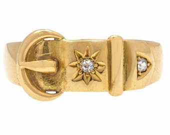 Edwardian 18ct Gold Diamond Buckle Ring