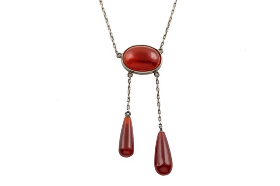 Antique Silver Carnelian Drop Negligee Necklace, 1