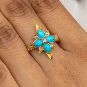 Victorian 15ct Gold Turquoise Diamond Star Ring