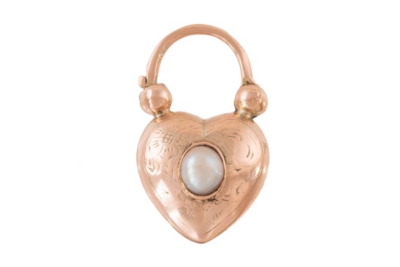 Antique Gold Pearl Heart Padlock Pendant