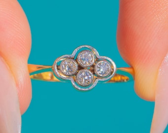 Edwardian 18ct Gold Diamond Quatrefoil Cluster Ring c.1902