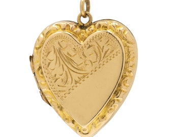 Antikes 9ct Gold graviertes Herzmedaillon