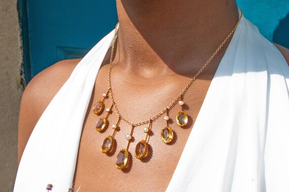 15.5 Edwardian 9ct Gold Citrine \u0026 Pearl 