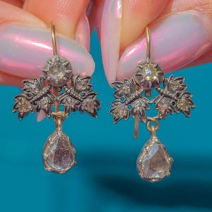 18ct Gold Georgian Rose Cut Diamond Drop Earrings, 1.80ct