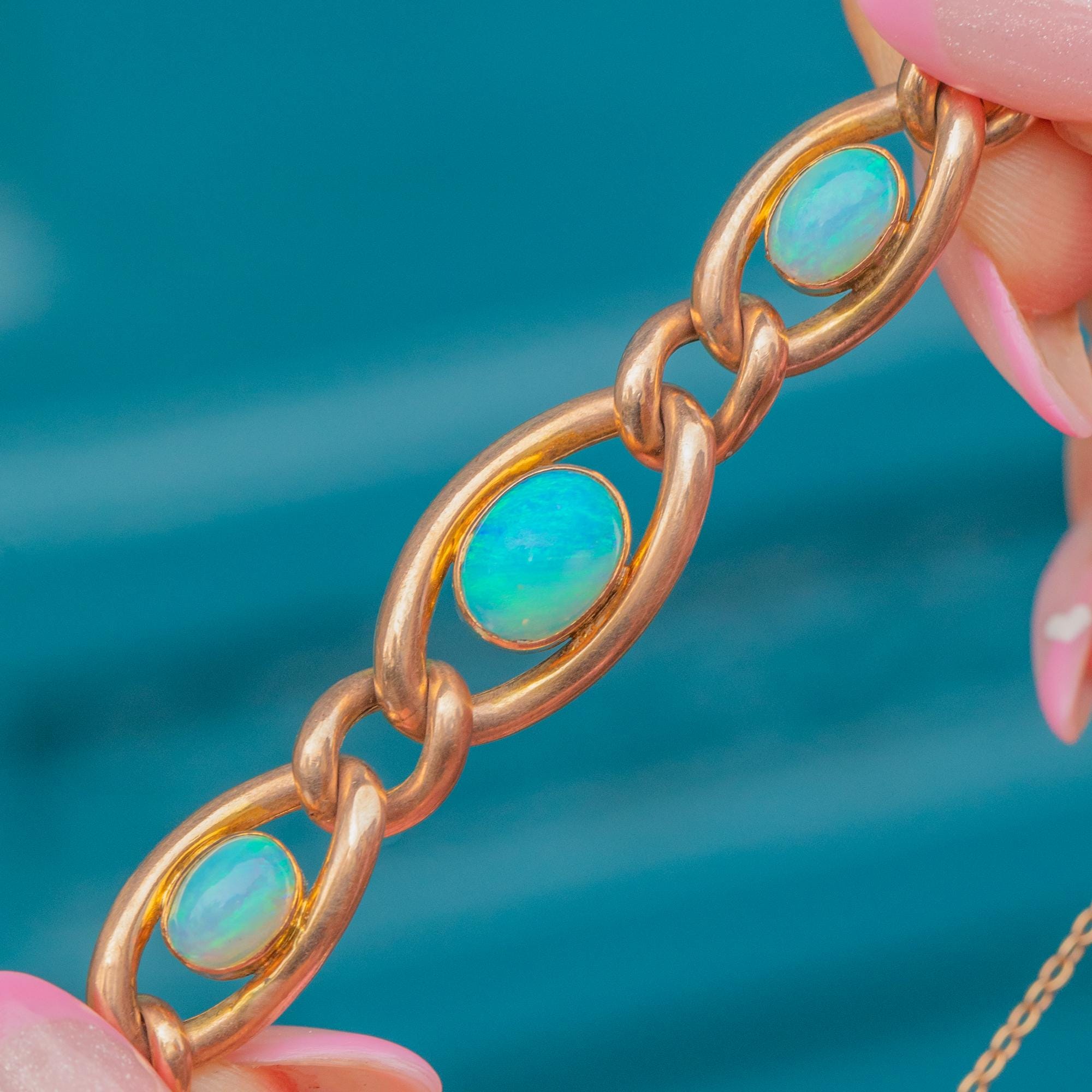 Women\'s Natural Opal Watch-Gold-Bangle-Vintage 1990-Petite Genuine Opal Ladies Watch Vintage 1990s Gold Petite 7 1/4  main image 2