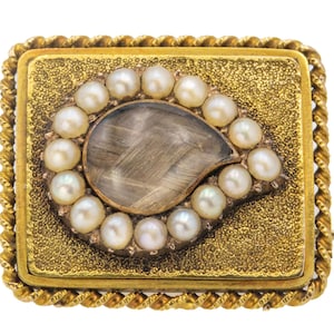 Georgian 9ct Gold Pearl &quot;Teardrop&quot; Mourning Brooch