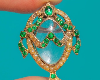 RARE 18ct Gold Georgian Emerald & Pearl Urn Locket, c.1780–1790