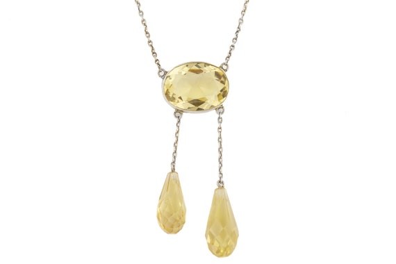 Edwardian Silver Citrine Lavalier Necklace (13.02c