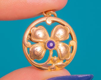 French Gold Fixe Blue Paste Clover Pendant