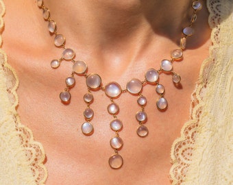 Antieke 9 karaats gouden maansteen ketting met franjes, 55,00 ct