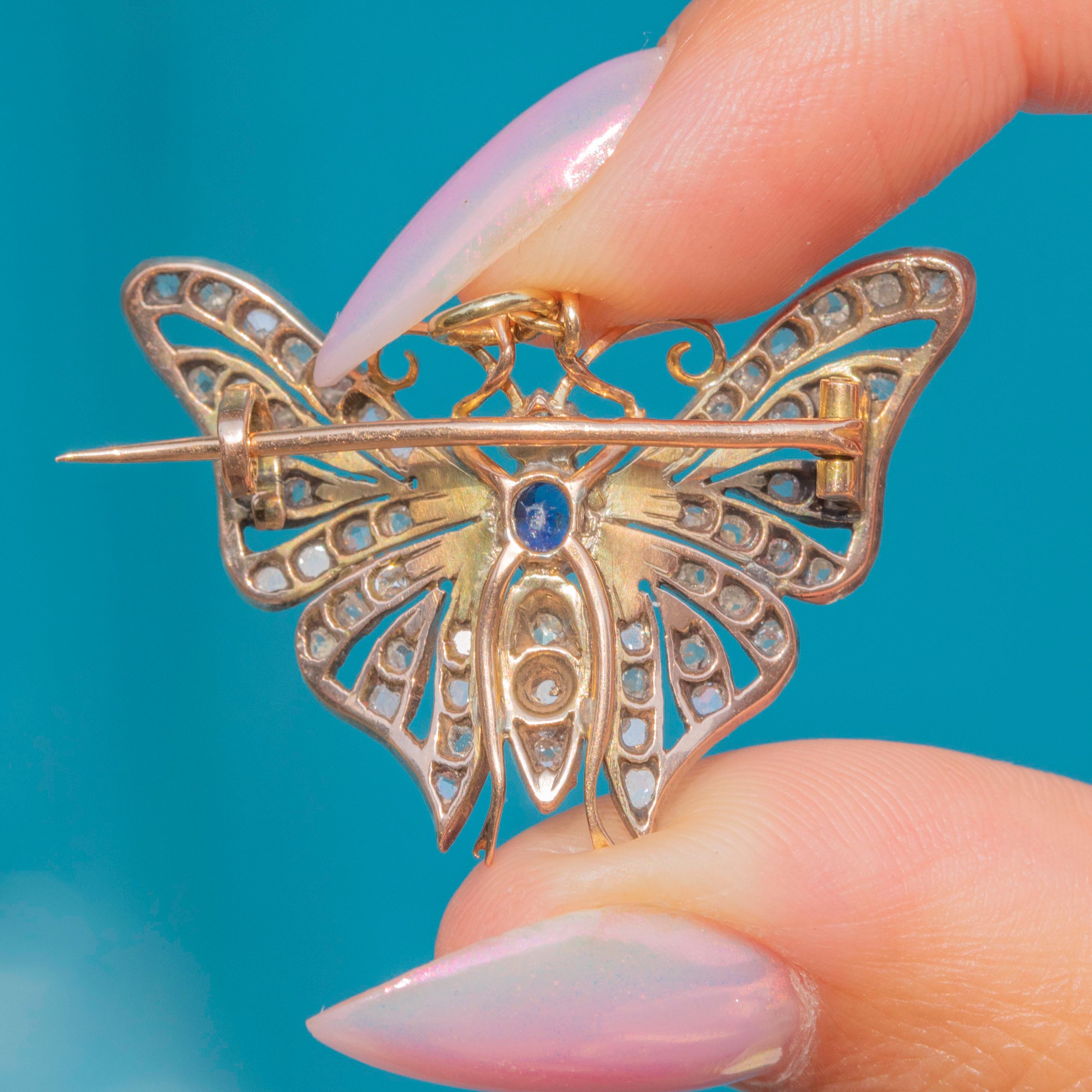 Victorian 18ct Gold Diamond Sapphire Butterfly Pendant C  Antique Vintage Genuine Assorted Stones Golden Filigree Butterfly Pendant/Brooch main image 0