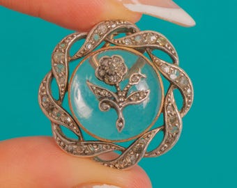 Victoriaans rond bergkristal medaillon met diamanten voorkant, 9 kt goud en zilver