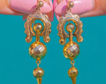 Antique 9ct Gold Etruscan Revival Drop Earrings