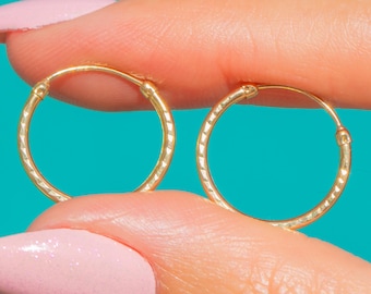 Faceted 9ct Gold Sleeper Hoop Earrings
