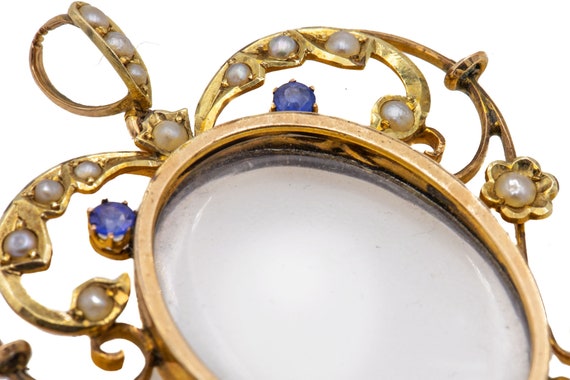 Art Nouveau 9ct Gold Pearl Locket Pendant - image 3