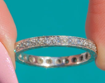 Art Deco Engraved Platinum 0.75ct Diamond Eternity Ring – Size M/6