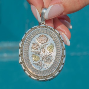 Victorian Aesthetic Silver Locket, 9ct Gold Flower Motif, c.1884