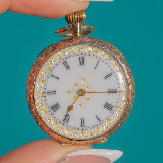 Pendentif Victorien Clé Montre De Poche En Or 9 Carats Avec Turquoise - Occasion