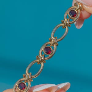 9ct Gold Garnet Fancy Link Bracelet