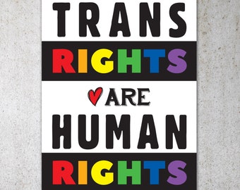 Los derechos de las personas trans son derechos humanos. Cartel de protesta imprimible.