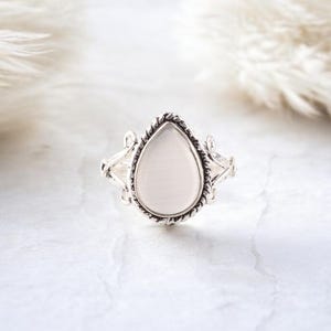 White Selenite Ring 925 Sterling Silver Ring Selenite Genuine Gemstone Bohemian Ring Handmade Silver Jewelry Ring Gift For Her