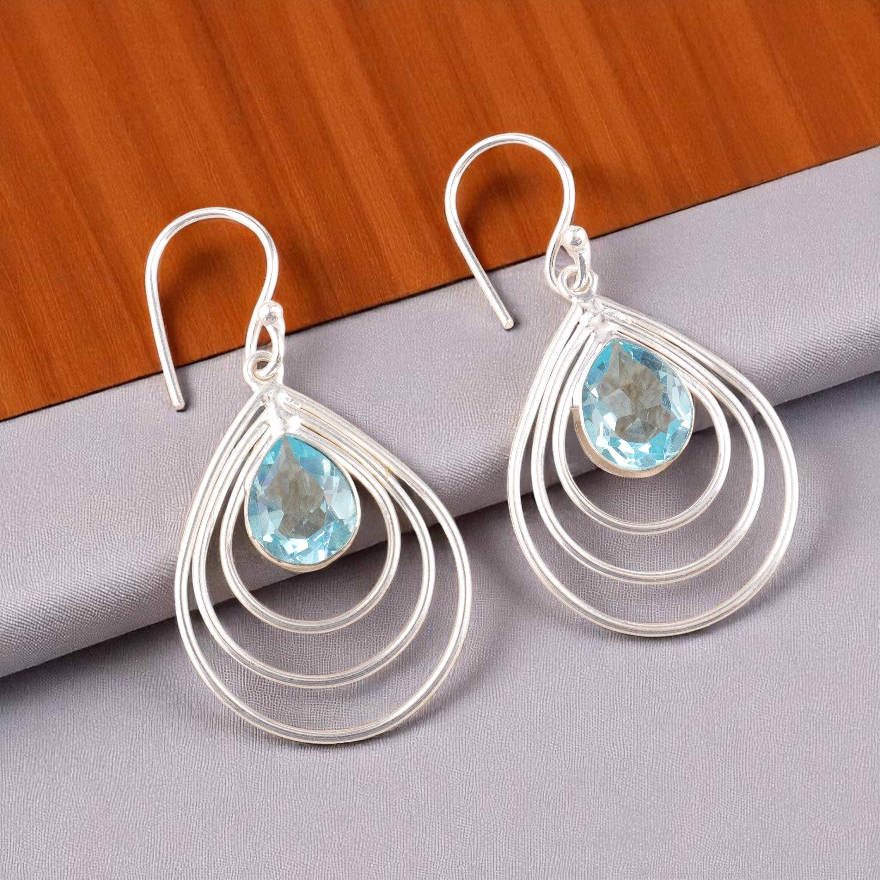 YQHWLKJ Orecchini a gancio per cigno da donna in argento sterling 925 con zirconi di cristallo, orecchini a goccia di media lunghezza, gioielli-blu, 42 mm