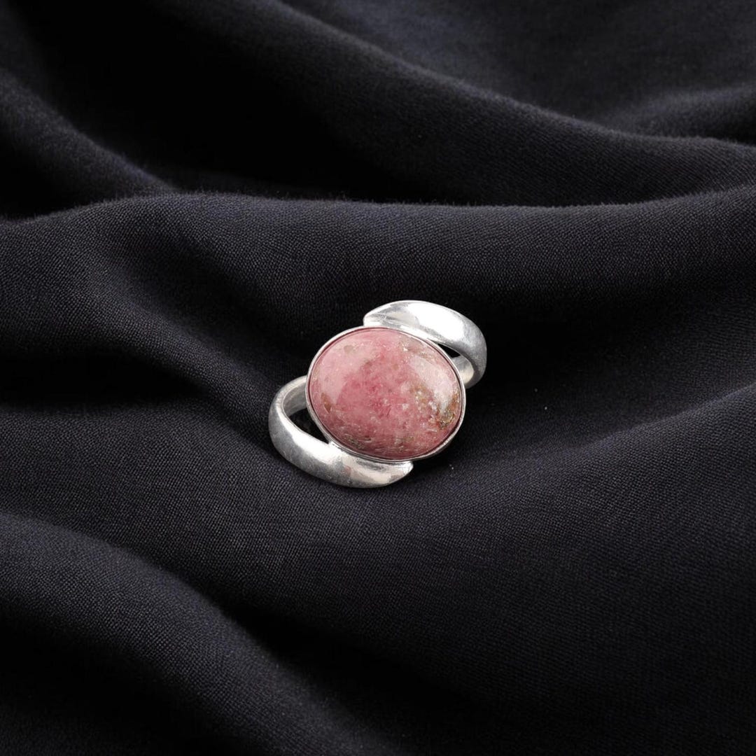 Handmade Oval Rhodonite Ring: 925 Sterling Silver, June Birthstone - Etsy