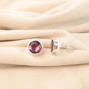 Rhodolite Women&#39;s Stud Earring, 925 Sterling Silver, Gemstone Stud 0.53&quot;, Everyday Earring, June Birthstone Stud Earring, Gift For Birthday