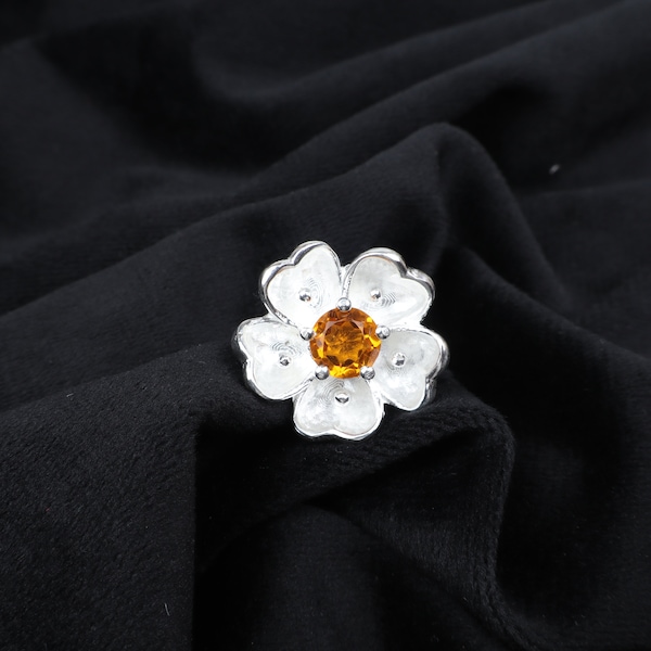 Natural Citrine Gemstone 925 Sterling Silver Handmade Flower Jewelry Ring In All Size, Gemstone Silver Ring, 925 Stamped Ring, Ring For Her