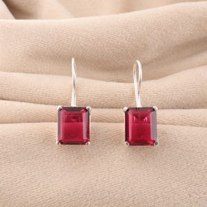 Rubellite Gemstone Silver Earrings, 925 Sterling Silver Droplet Dangle Earrings 1.06&quot;, Elegant Partywear Earring For Women, Anniversary Gift
