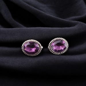 Elegant Purple Amethyst Cufflink, Designer Men&#39;s Jewelry, Solid 925 Sterling Silver Cufflink, Formal Cufflink Best Gift For Dad, Brother0.6&quot;