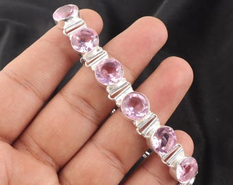 Pink Morganite Gemstone Silver Bracelet, 925 Sterling Silver, Morganite Women Bracelet, Pretty Handmade Bracelet, June Birthstone Bracelet