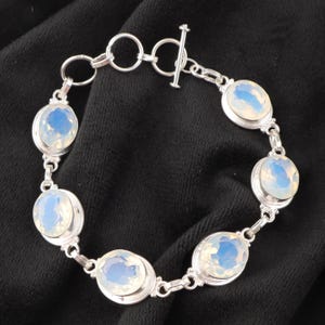 Milky Opal Gemstone Silver Bracelet, 925 Sterling Silver Bracelet, Unique White Opal Bracelet 7-9&quot;, Partywear Bracelet, Handcrafted Bracelet