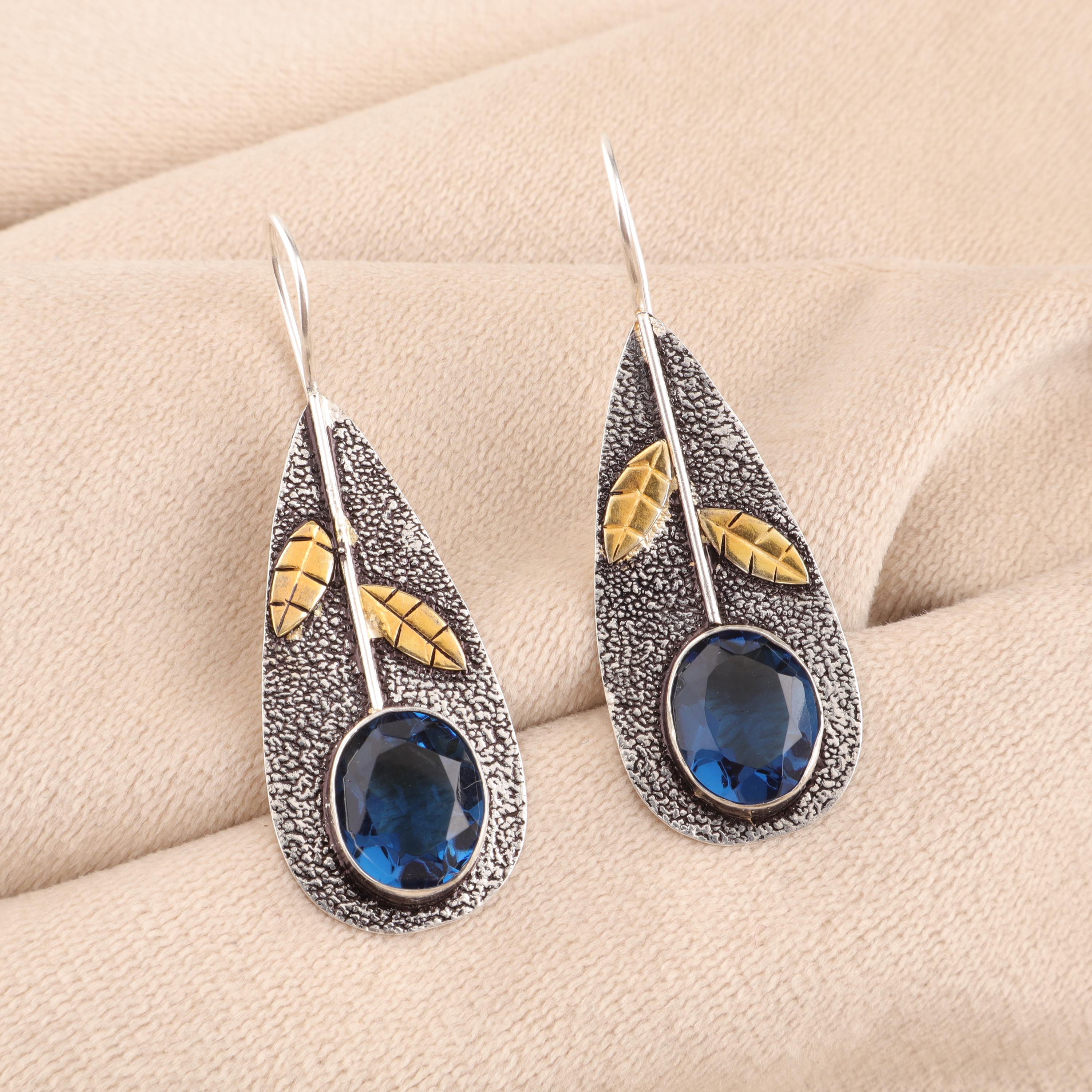 Orecchini Pendenti In Argento Sterling Con Topazio Blu Di Londra: Gioielli Minimalisti - Italia - Foto 6