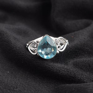 Sky Blue Topaz, Fine Silver Ring, Natural Blue Topaz Ring, Handcraft Jewelry, Gift Idea For Bride, December Birthstone,  925 Solid Silver