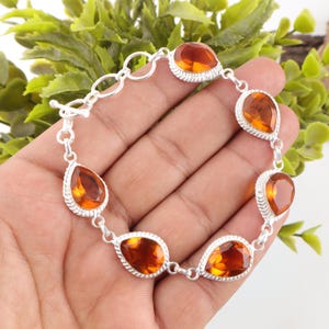 Faceted Citrine Bracelet, 925 Sterling Silver Bracelet, Adjustable Chain Bracelet Women Bracelet, Handmade Gemstone Jewelry, Gift For Her