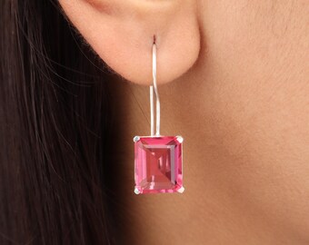 Orecchini Pendenti In Argento Sterling 925 Placcato Oro Con Quarzo Rosa E Topazio Blu - Gioielli Artigianali Con Pietre Naturali, Regalo Significativo