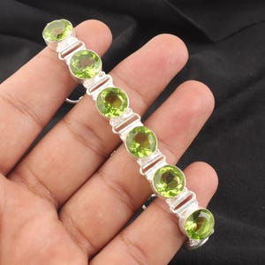 Peridot Gemstone Silver Bracelet, 925 Sterling Silver Bracelet, Peridot Silver Bracelet 7-9&quot;, Pretty Handmade Bracelet, Anniversary Gift