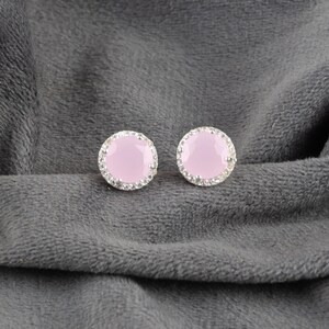 Pink Chalcedony 925 Solid Silver Earrings, Rose Chalcedony Earrings, Chalcedony Studs Earrings, Silver Gemstone Earring, Gift For Girlfriend