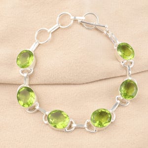 Peridot Gemstone Silver Bracelet, 925 Sterling Silver Handmade Bezel Set Bracelet, Elegant Partywear Bracelet, August Birthstone, Gift Item