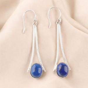 Natural Lapis Lazuli Earrings, Blue Gemstone Earrings, Drop & Dangle Earrings, 925 Sterling Silver Jewelry, Partywear Earrings, Gift For Her