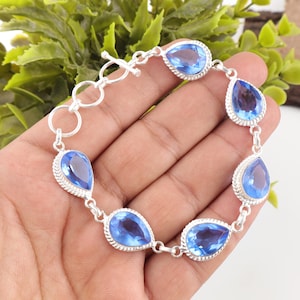Blue Tanzanite Gemstone Silver Bracelet, 925 Sterling Silver Handmade Women Bracelet, Unique Partywear Bracelet, December Birthstone Jewelry