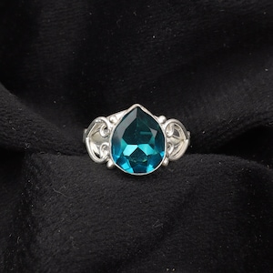 Natural Pear Shape Apatite Ring, Gemstone Ring, Blue Statement Ring, 925 Sterling Silver Jewelry, Engagement Gift, Ring For Her