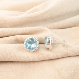 Sky Blue Topaz Women&#39;s Stud Earring, 925 Sterling Silver, Gemstone Stud 0.53&quot;, Topaz Stud Earring, December Birthstone, Gift For Anniversary