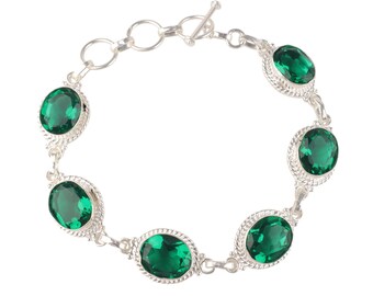 Green Emerald Gemstone Silver Bracelet, 925 Sterling Silver