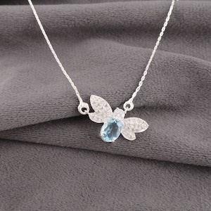 Sky Blue Topaz Gemstone Silver Necklace, 925 Sterling Silver Cubic Zircon Necklace, Elegant Partywear Necklace, December Birthstone Necklace