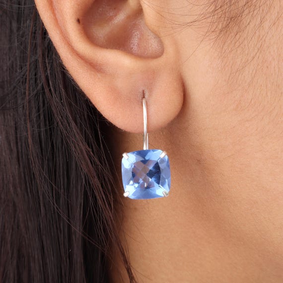 Boucles D'oreilles Pendantes En Tanzanite Naturelle Et Argent 925 - Pierre Ovale 10x12 Mm