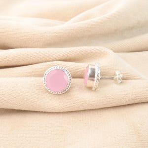 Rose Chalcedony Women&#39;s Stud Earring, 925 Sterling Silver, Gemstone Stud 0.53&quot;, Tiny Stud Earring, October Birthstone, Gift For Anniversary