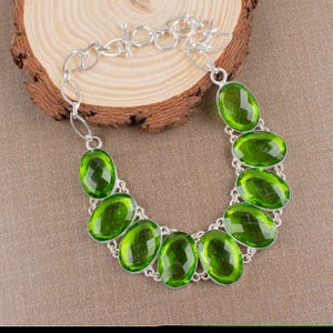 Peridot Gemstone Silver Necklace, 925 Sterling Silver Beautiful Women Necklace Vintage Necklace August Birthstone, Handmade Bridal Necklace