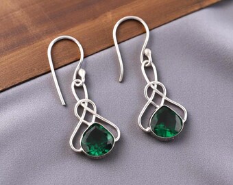 Boucles D'oreilles Créoles En Argent 925 Avec émeraude Naturelle - GemsPorium, 4.5g